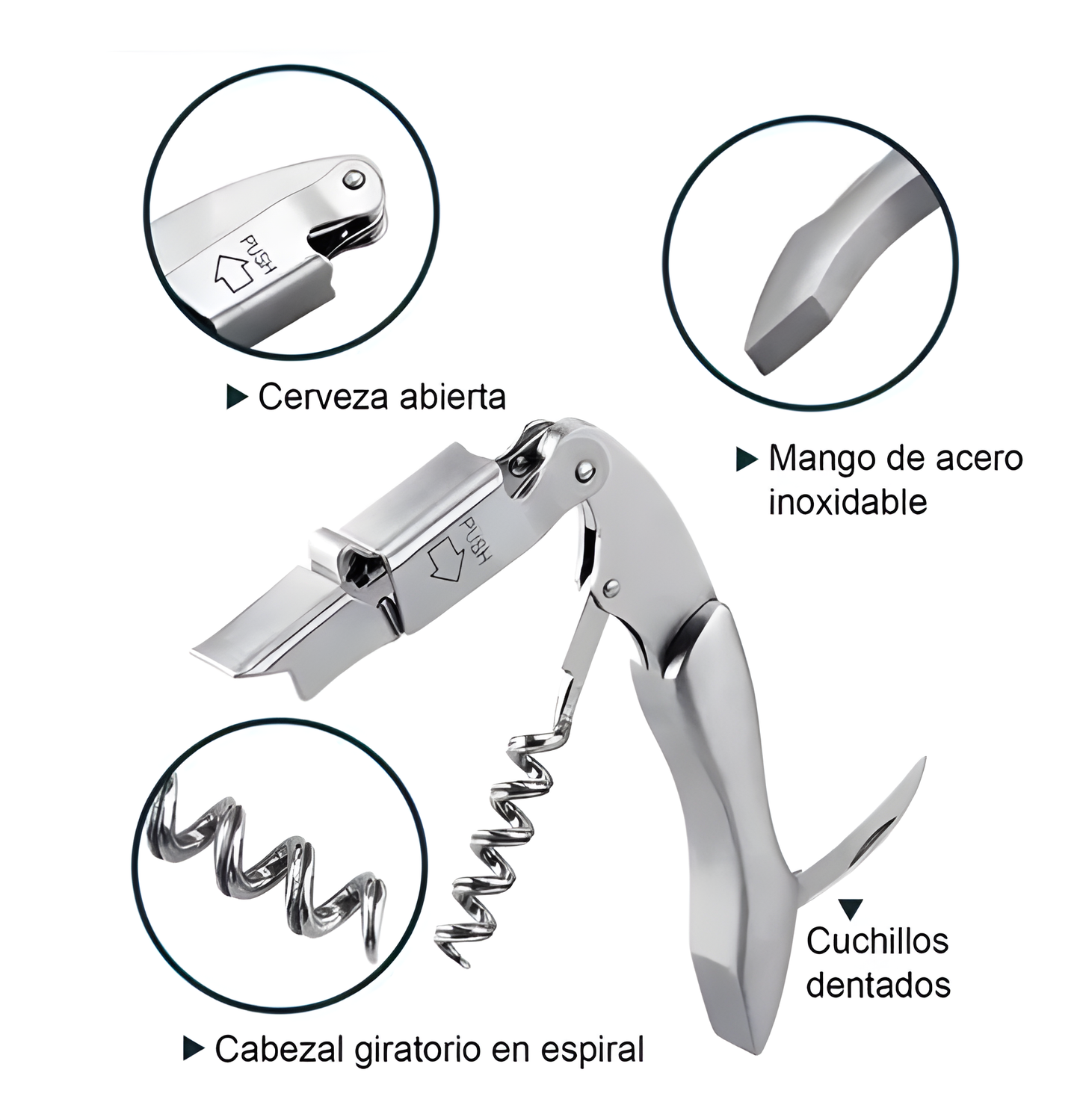 Destapador de Vino, Acero Inoxidable con Palanca Doble
