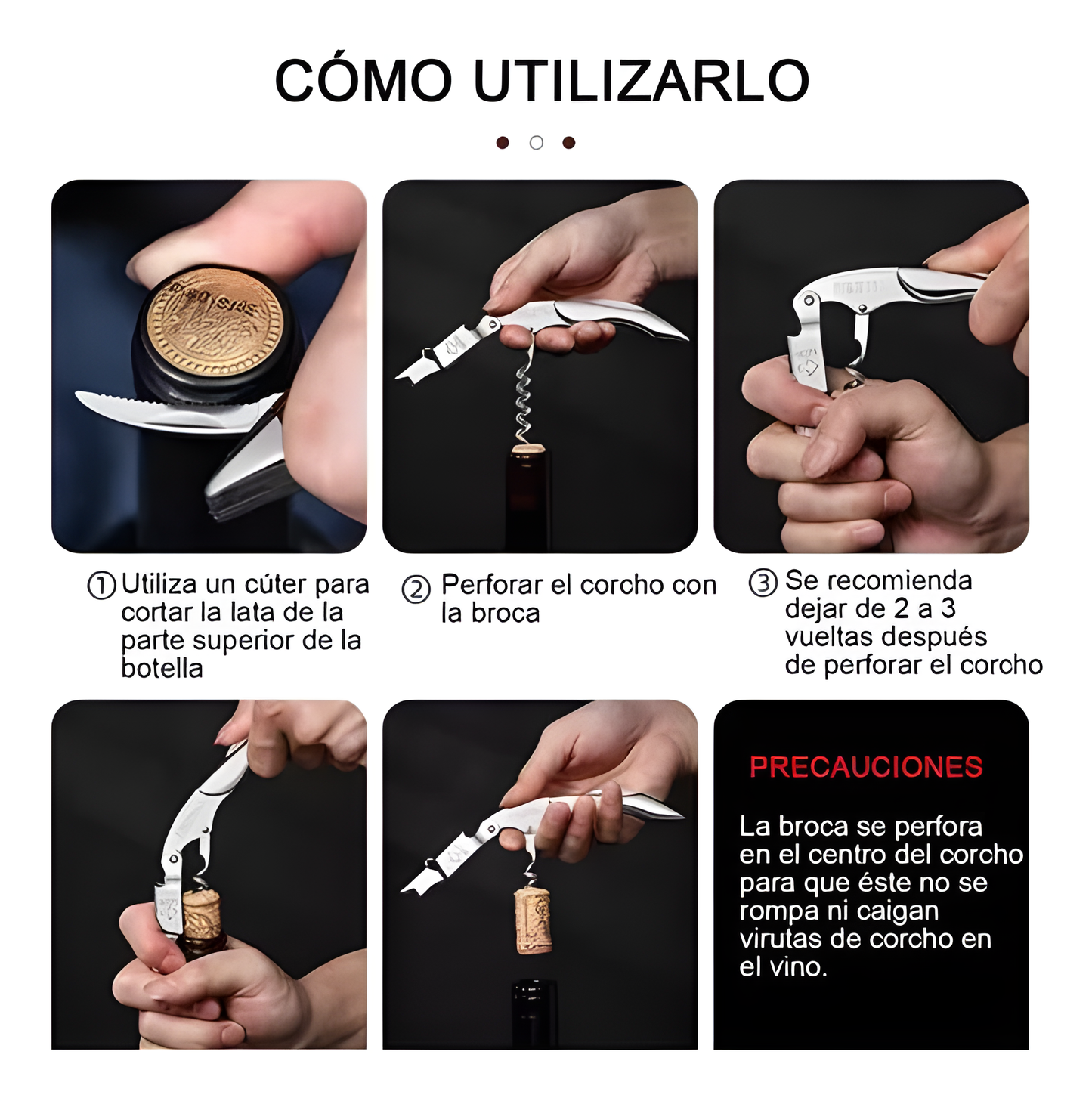 Destapador de Vino, Acero Inoxidable con Palanca Doble