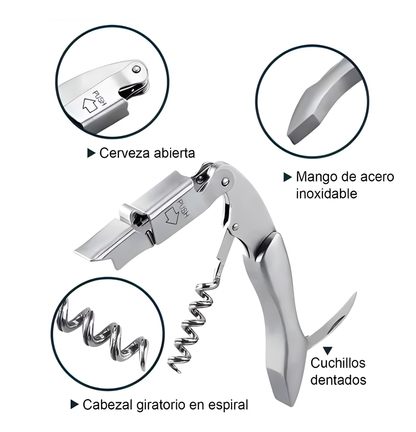 Destapador de Vino, Acero Inoxidable con Palanca Doble