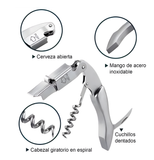 Destapador de Vino, Acero Inoxidable con Palanca Doble